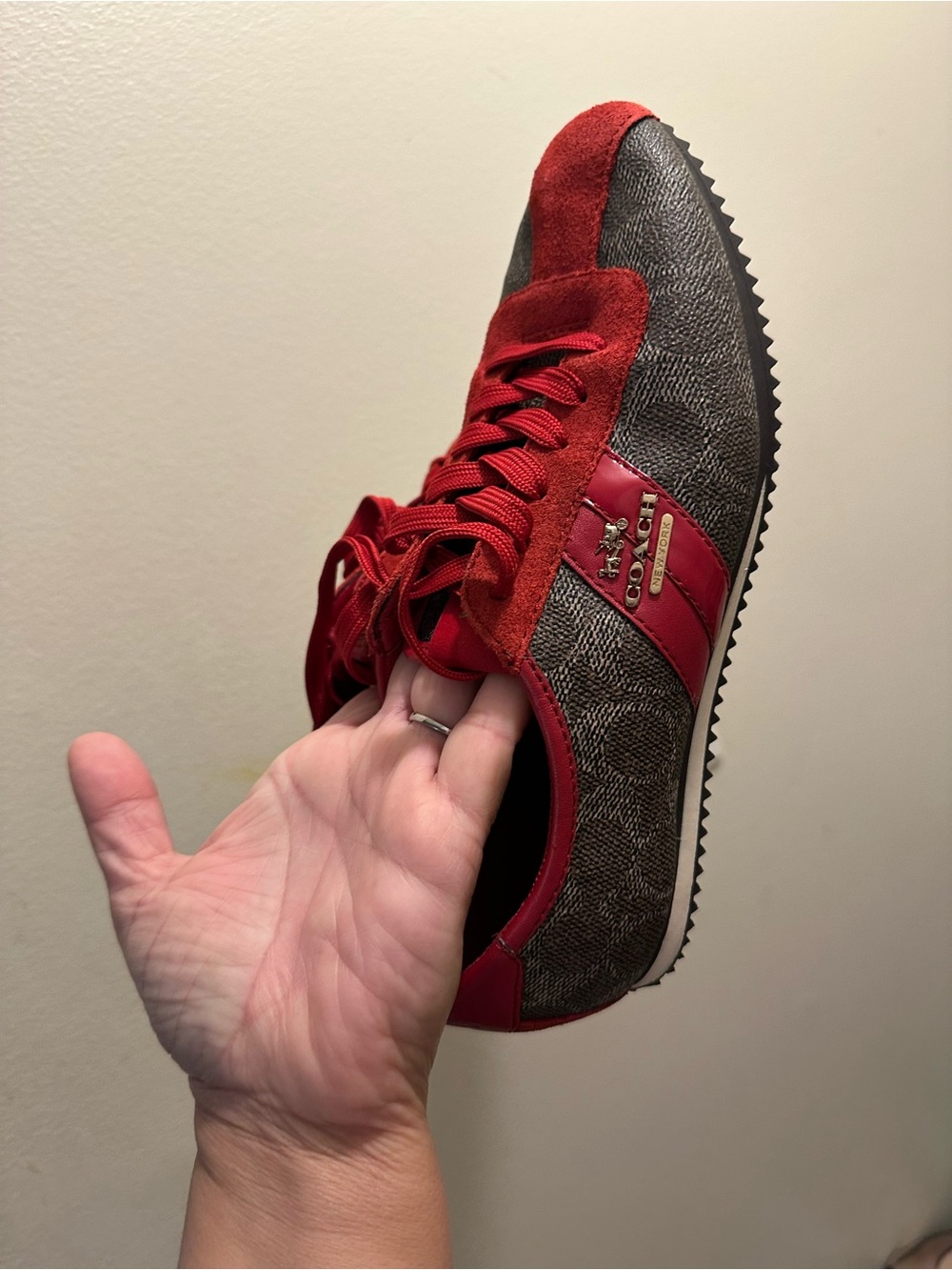 Coach Men's Red and Brown Signature Runner Sneaker